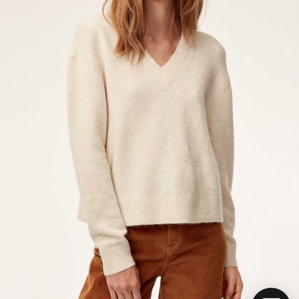 Aritzia Cream V-Neck Sweater